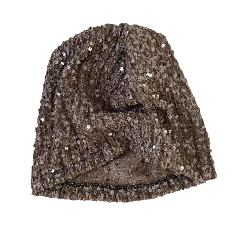 Koreanische Neue Vielseitige Pailletten-Pile-Mütze Herbst und Winter Winddicht Ohrenschutz Kopfmütze Zeigt Gesicht Klein Kalte Mütze Lässige Nachtmütze Trendig