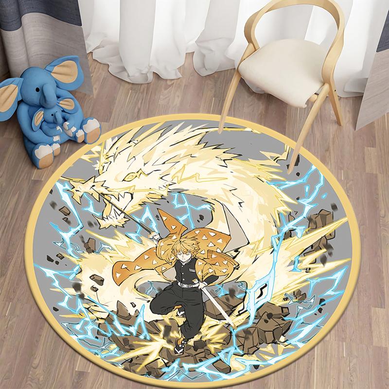 Demon Slayer Japanese Anime HD Print Round Carpet Bedroom Balcony Entry Door Chair Non-slip Mat Popular Decorative Rugs