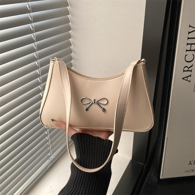 Bow large capacity spring new casual solid color retro simple trendy fashion shoulder armpit bag