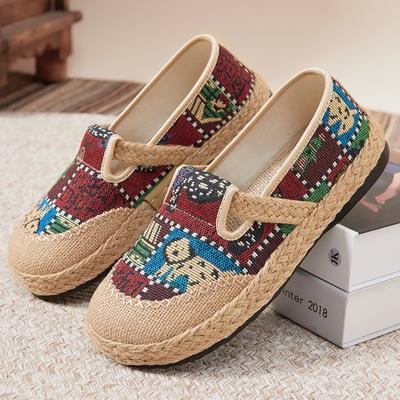 Schuhe Damen Sommer neu lässige Halbschuhe Ethno-Stil gewebte Schuhe atmungsaktiv und bequem Damenschuhe