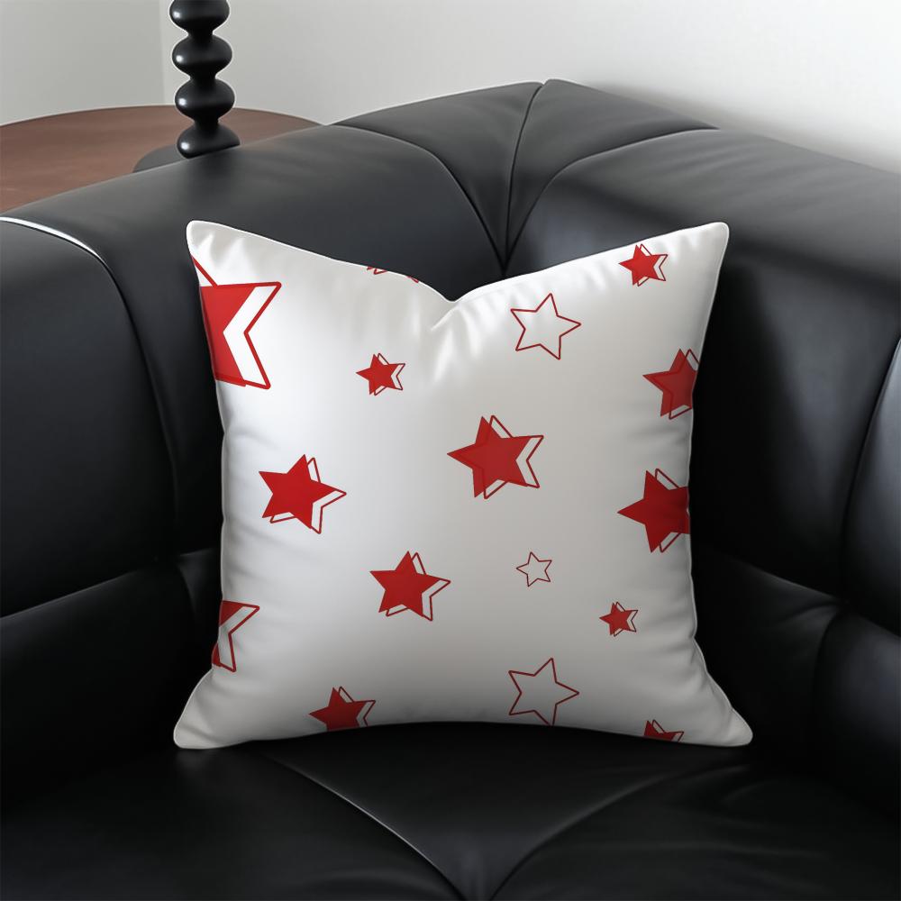 Red FivePointed Star Cushion Cover Pillow Case Antidustmite Invisible zipper silky plush cushion