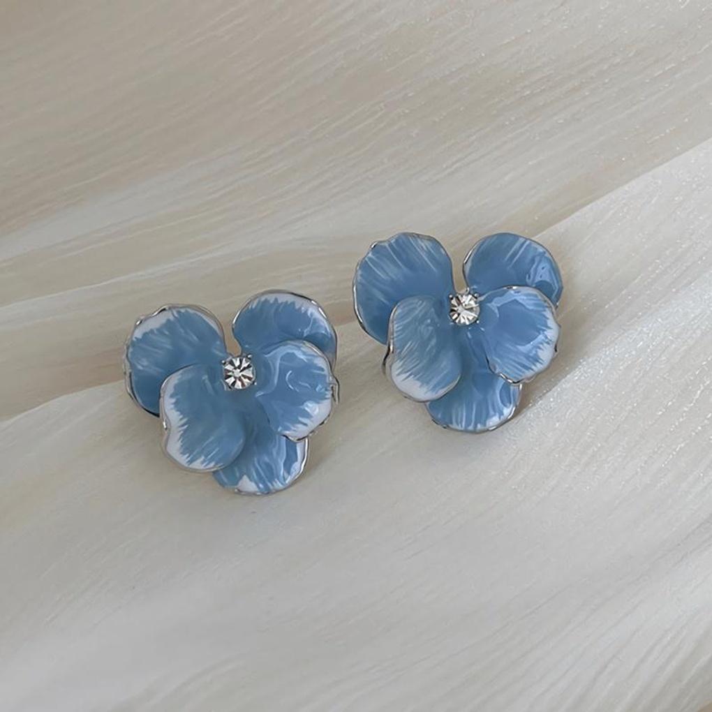 Women's Drop Flower Minimal Blue Petal Unique Earrings