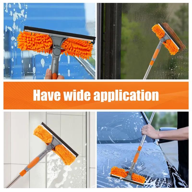 Kit Estensibile per Pulizia Finestre 100-420CM 2 in 1 Tergivetro Bipolare Pulitore Spolverino Mocio Strumenti per Pulizia Finestre Girevoli a 180°