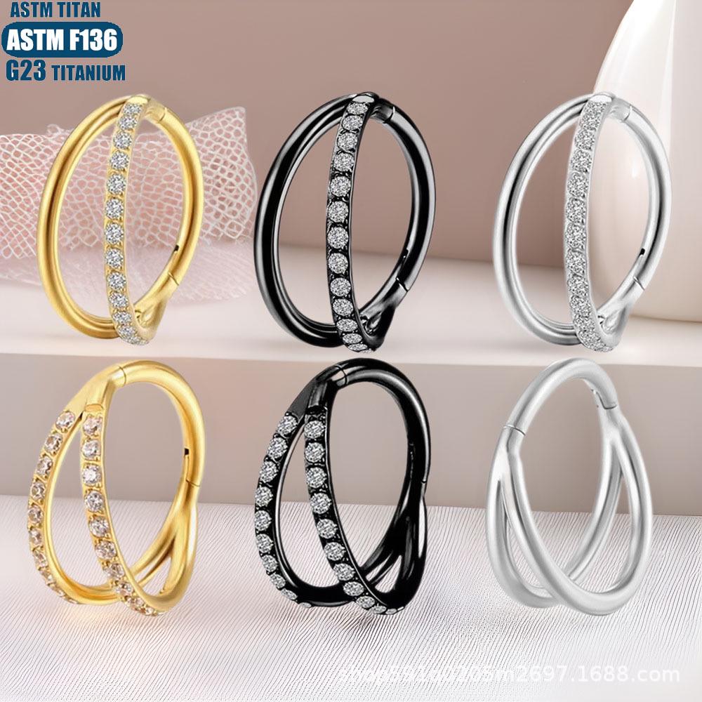 F136 Implant Grade Titanium Forked Nose Ring & Zirconia Seamless Stud Earring Set