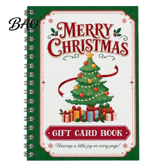 Christmas Keepsake Card Book Holographic Gift Book, 7x5 Spiral Bound Holiday Booklet, 10-Page Decorative Sleeve Greeting Bolder DIY for Xmas