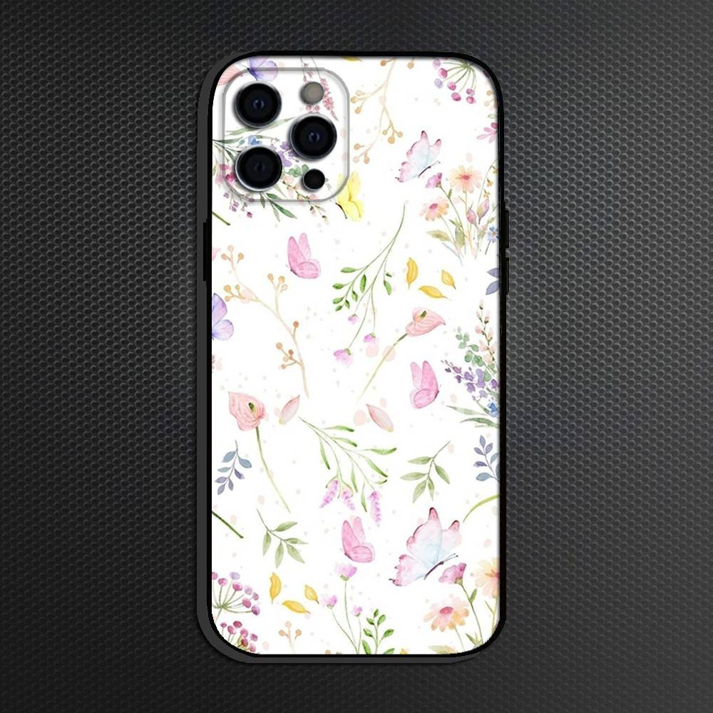 Small fresh watercolor floral pattern Phone Case For iPhone 16,15,14,13,12,11 Plus,Pro Max, Others Soft Black Cover