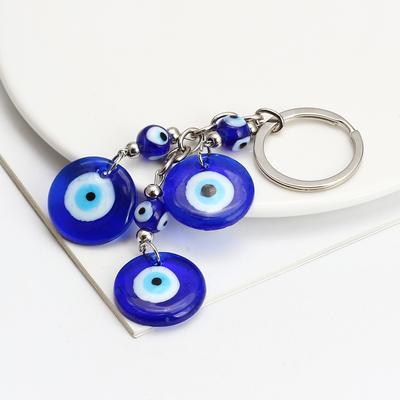 Creative Retro Good Lucky Palm Feather Chain Key Ring Ornament Car Key Pendant Demon Eye Key Chain