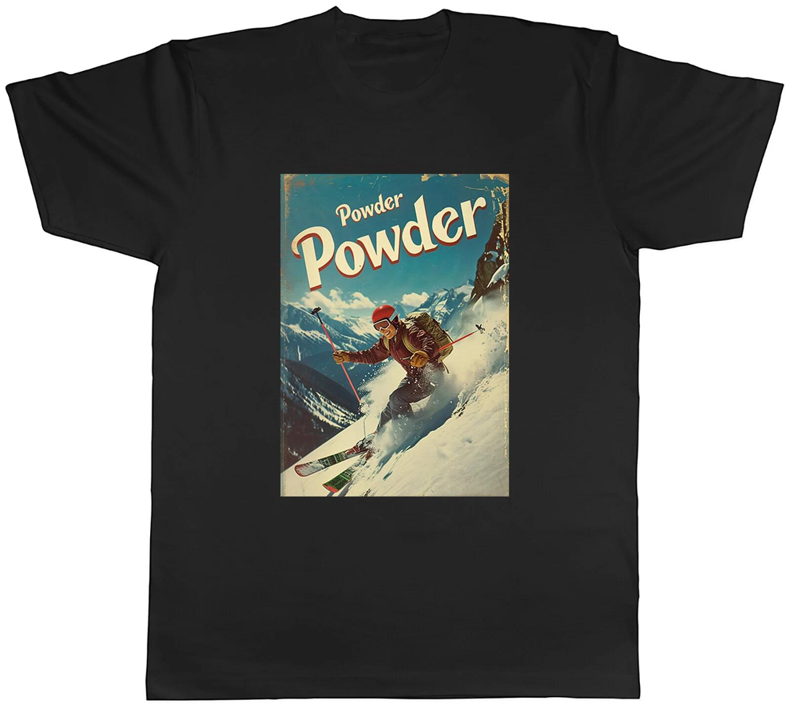 Powder Powder Snow Ski Mens T-Shirt Skiing Mountains Vintage Tee Gift L