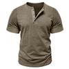 Men’s T-shirts Henley Collar Short Sleeves Cotton Polo Shirts Solid Color Casual Tops
