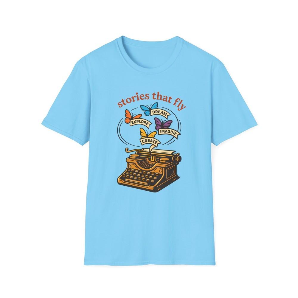 

Unisex Softstyle T-Shirt Vintage Typewriter Butterfly Stories Retro Graphic Tee M