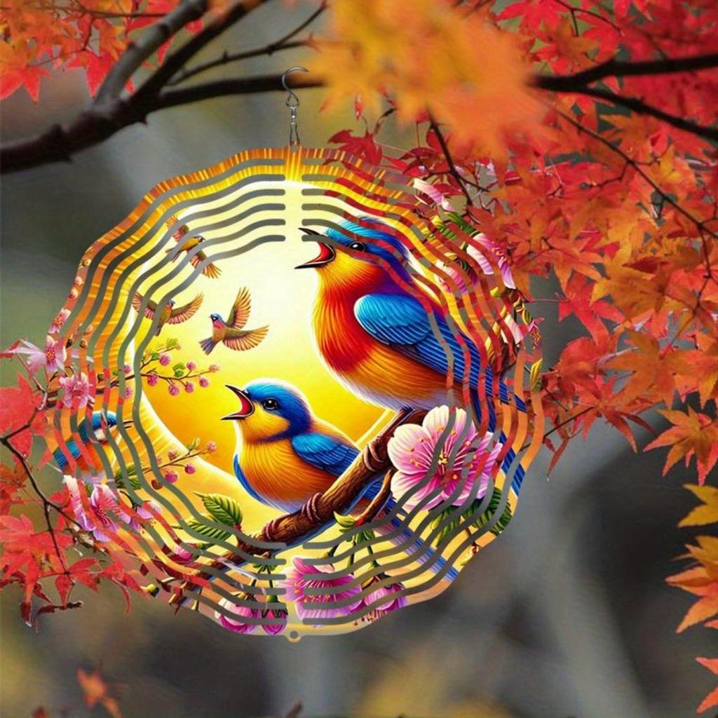 Handcrafted 3D Metal Wind Chime Mandala Floral Birds Design Outdoor Garden Patio Balcony Decor No Electricity Needed Weather Resistant