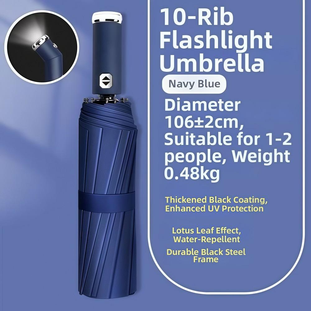 

Dual-use LED Flashlight Umbrella Night Light Folding Umbrella New Automatic Umbrella Outdoor темно-синього кольору