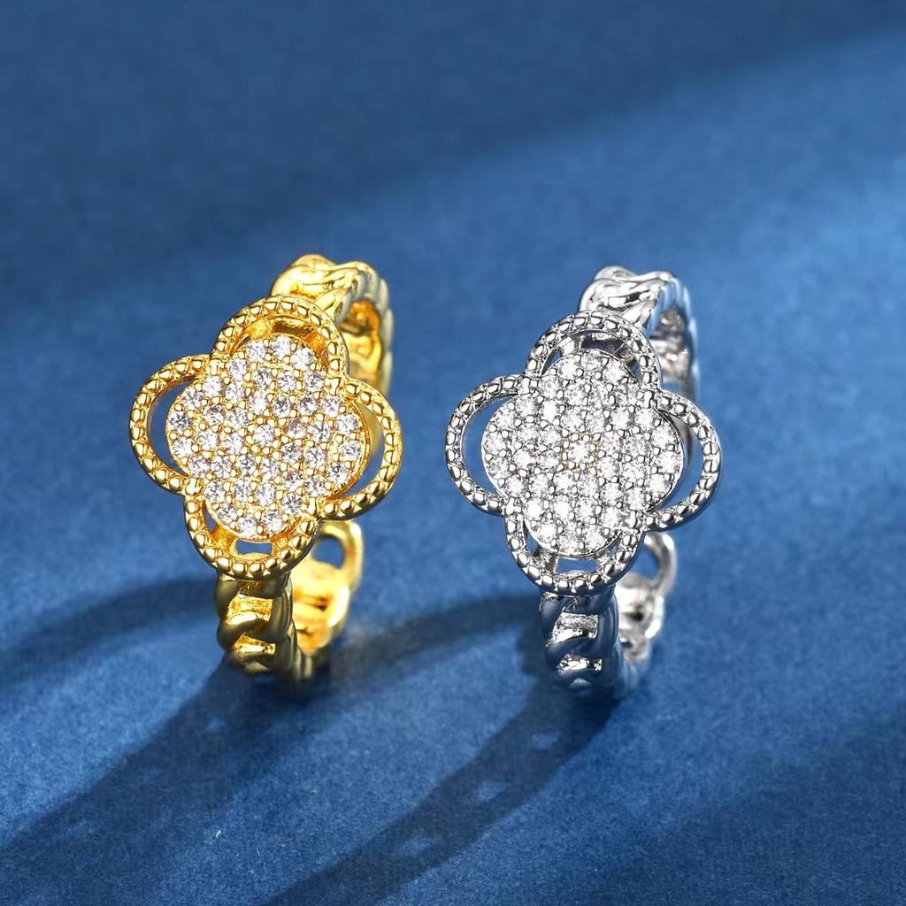Four-leaf Clover Ring - Premium Lightweight Luxury Open Zircon Ring for Women
