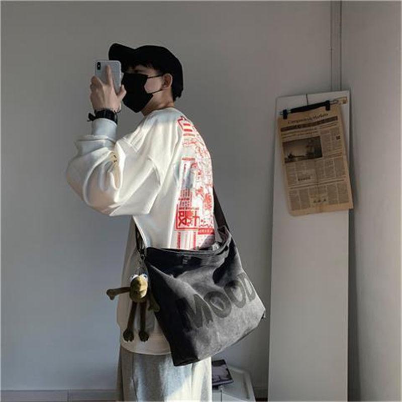 1Pc Top Canvas Bag Youth Men Shoulder Bags Large Capacity Hand Bags Letter Printed Crossbody Bag For Women Students School Bags