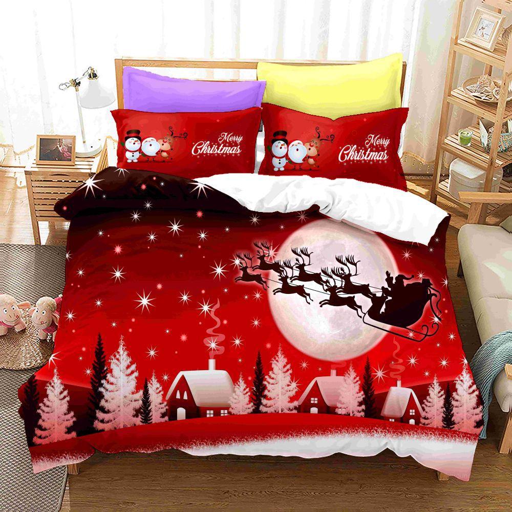 3D Digital Printing Bedding Four-Piece Set Three-Piece Set Christmas Bed Sheet Quilt Pillow