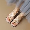 Fashion Split Leather Summer Sandals 2025 Square Toe Sandals Cowhide Roman Shoes Women Handmade Low Heel Shoes for Women Zapatos Mujer