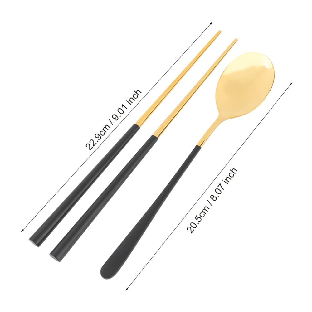 Stainless Steel Mini Tableware With Storage Case Two Piece Set Spoon Fork Set Slim Portable Black and White Dining Utensil