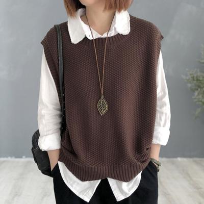 Frauen Gestrickte Weste Herbst Winter O Hals Einfarbig Wellenförmige Saum Warme Weiche Lose Beiläufige Weibliche Damen Weste Ärmelloses Top strickwaren