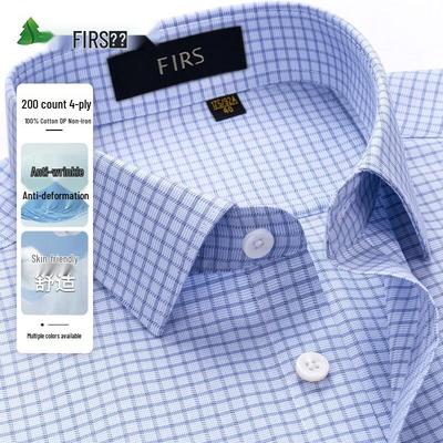 FIRS Men's Wrinkle-Free Pure Cotton Plaid Long-Sleeve Shirt