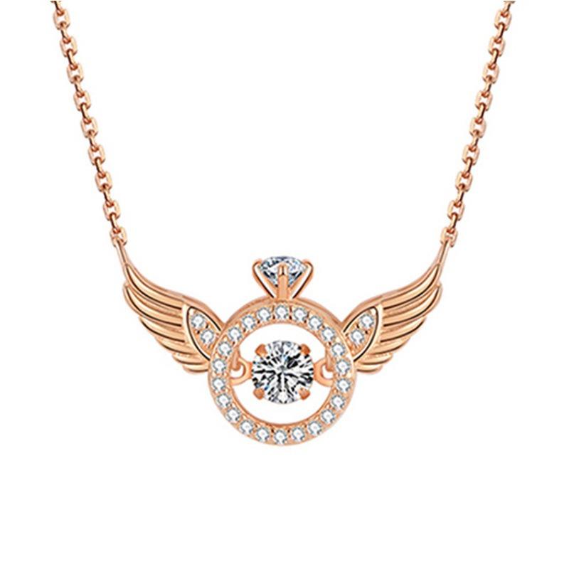 Women Fashion Sweet Angel Wing Zircon Pendant Simple Clavicle Necklace