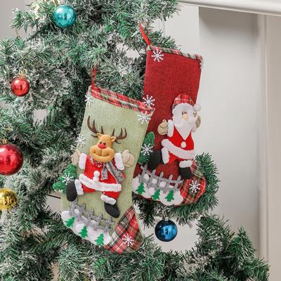4 ks jutových vánočních punčoch, 3D Santa Claus sněhulák, los, vánoční dárkové tašky, vánoční krbové závěsné punčochy na stromeček, krbovou párty dekoraci