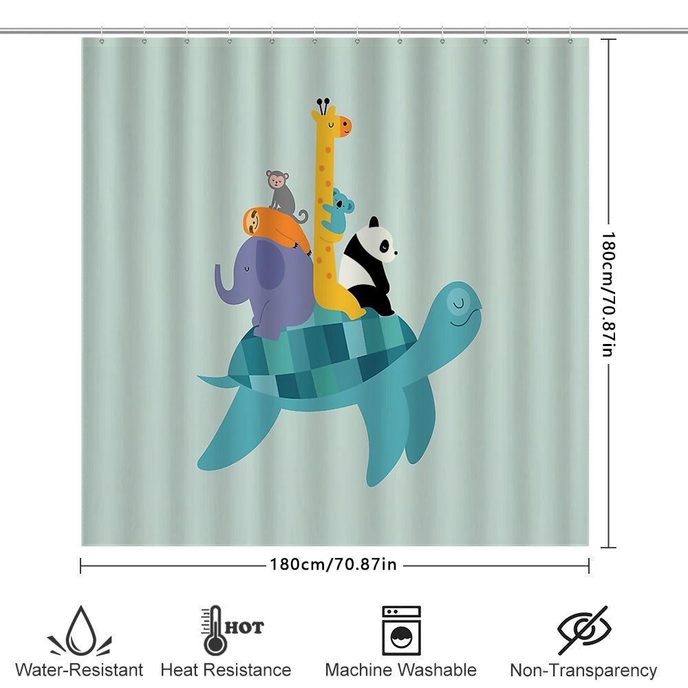 Cute Turtle Sea Animal Bathroom Shower Curtain Waterproof Marine Life Decor Ocean Vibes Coastal Home Textile Artistic Pattern