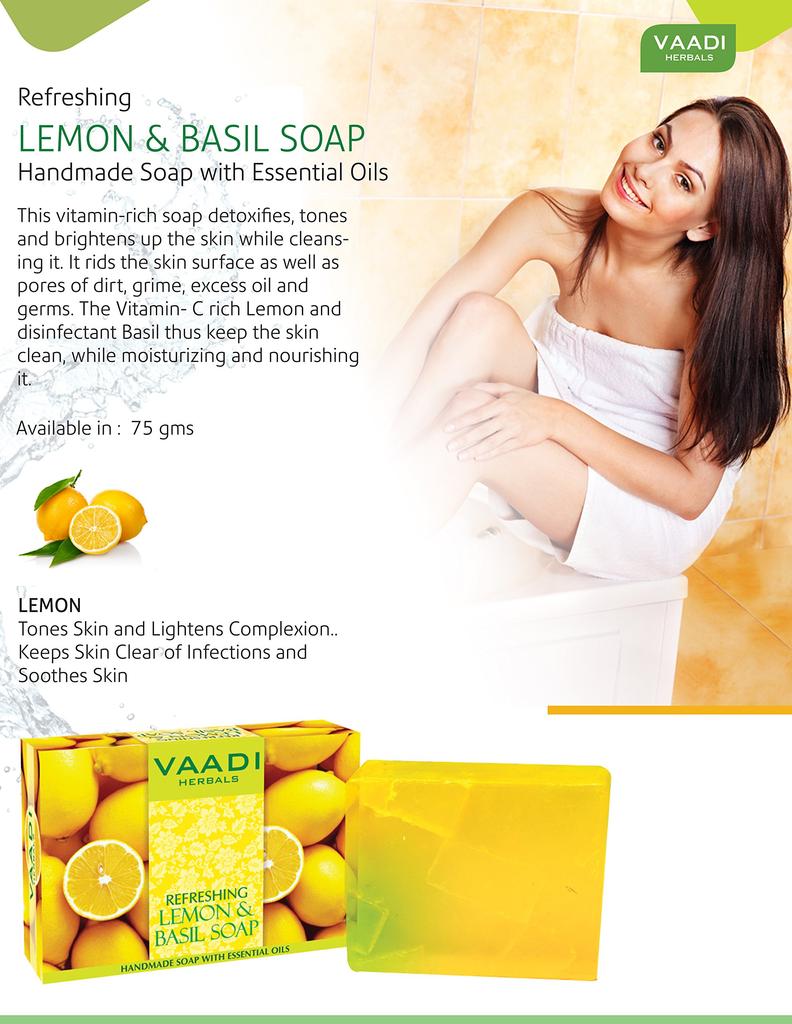 Vaadi Herbals Refreshing Lemon and Basil Soap, 75g (Pack of 12)