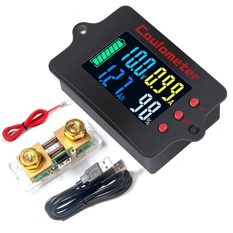 Pro High Precision Color RV Coulomb Meter 8-100V Voltage 50-500A Current Battery Charging and Discharging Monitor Indicator