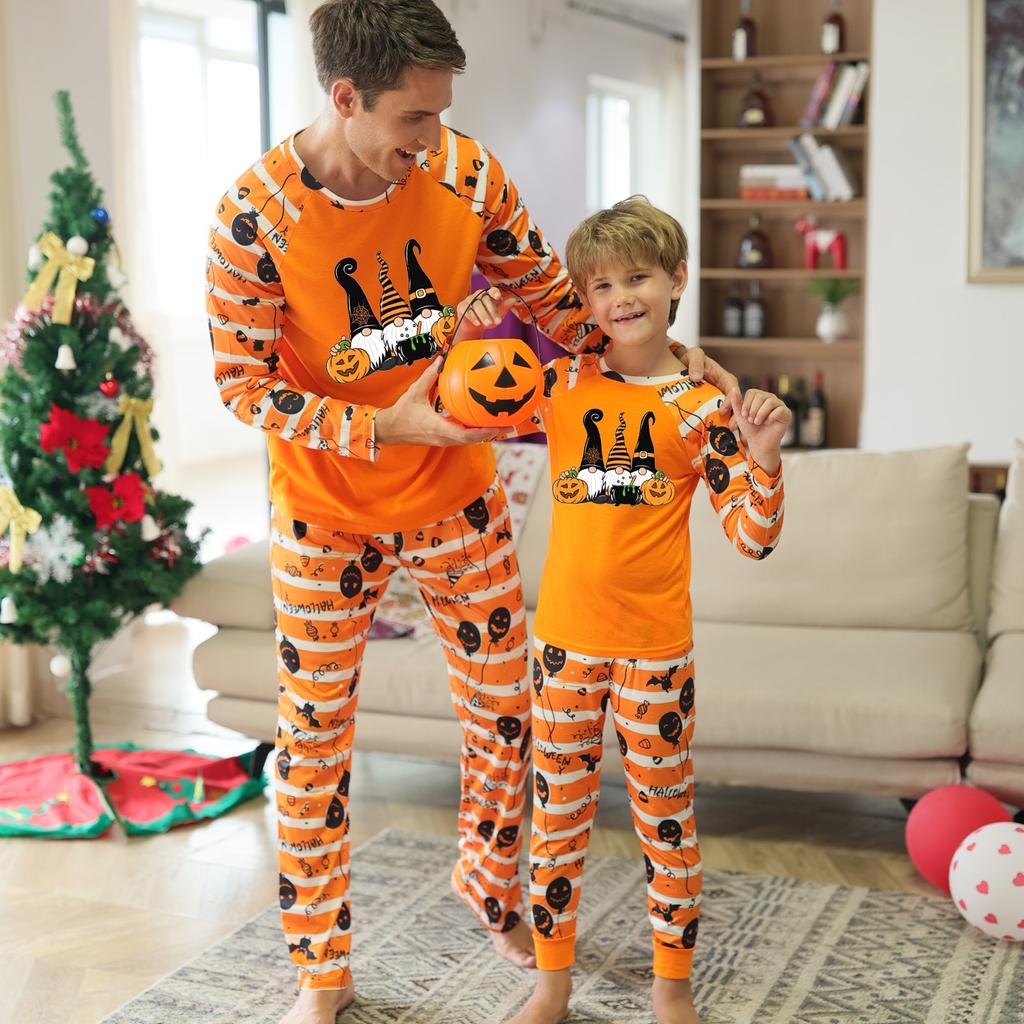 Halloween Print Cute Family Matching Sets Pajamas, Loungewear Outfits,Family Matching Long Sleeve Tops Pants Set