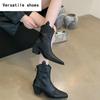 Pointed Toe Women Western Cowgirl Boots Fashion Slip On Shoes Autumn Winter Thick Heel Women's Knight Short Booties