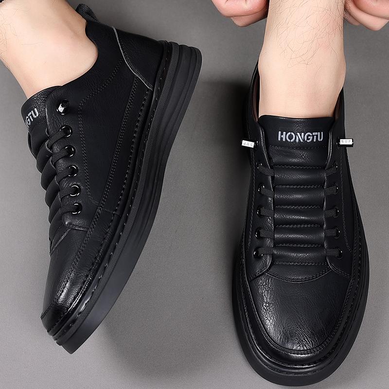 British Style Thick Soled Men's Genuine Leather Casual Shoes Outdoor Sports Hiking Shoes Wear-resistant Black Men's Oxford Shoes