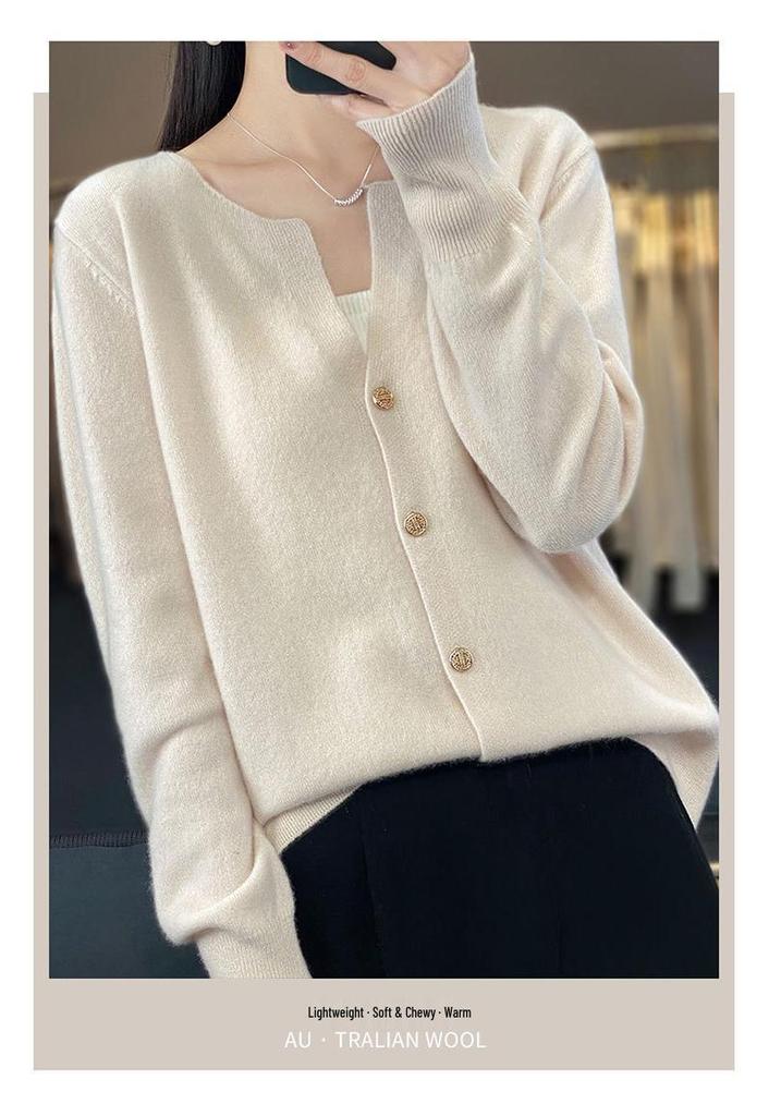 2023 Women's Pure Wool V-Neck Cashmere Cardigan - Solid Color Knit, Loose Fit