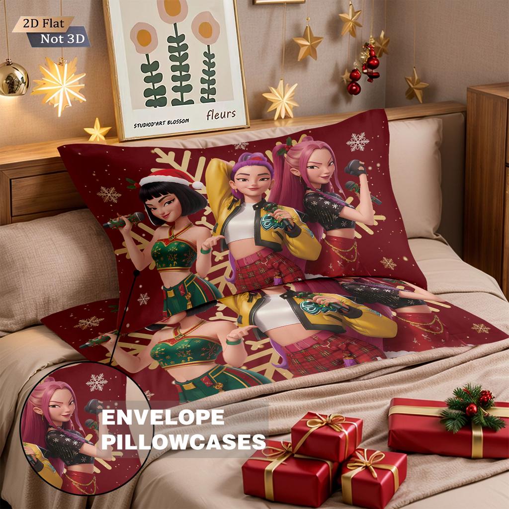 3-teiliges Weihnachten K-Pop Dämonenjäger Druck Kernloses Bettwäscheset Mehrere Größen Schlafzimmer Bettwäsche Dekoration Maschinenwaschbar
