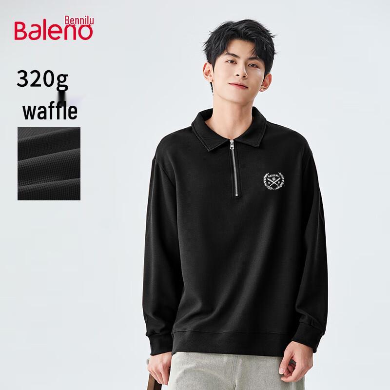 Baleno Herren Schweres Waffelstrick Polo Kragen Viertel-Reißverschluss Sweatshirt