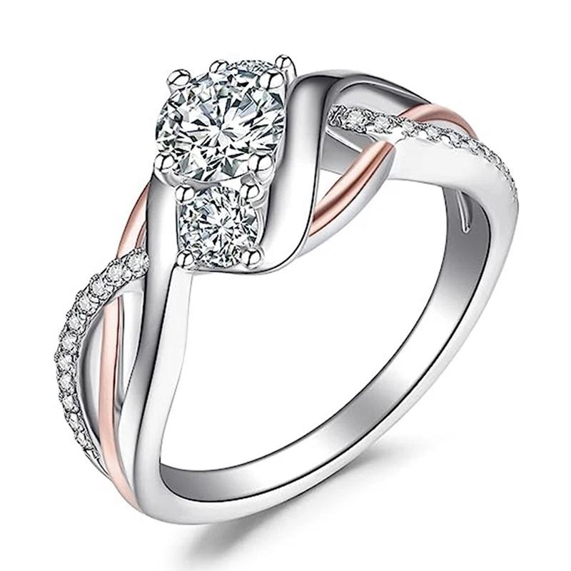 

CAOSHI Luxury Two Tone Style Engagement Ring Lady Fashion Bright Zirconia Finger Zircon Fashion Women Wedding Band Accessories 6