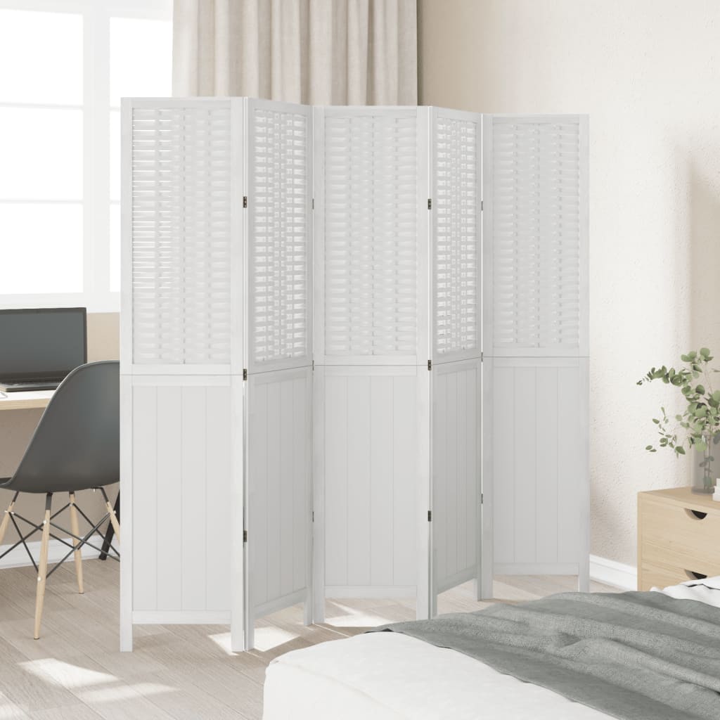 5 Piece Room Divider White Solid Paulownia Wood