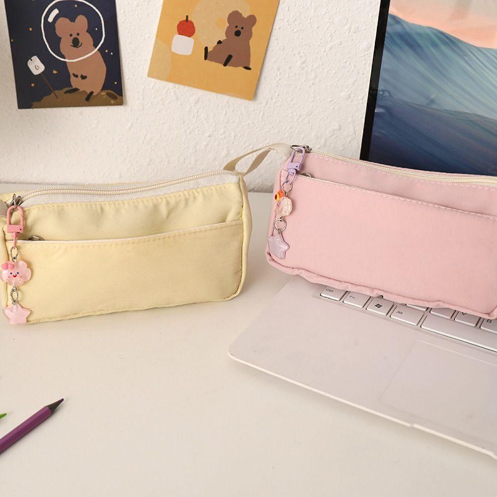 Solid Color Pen Bag Double Layers Pen Pouch High Quality Stationery Bag School Office