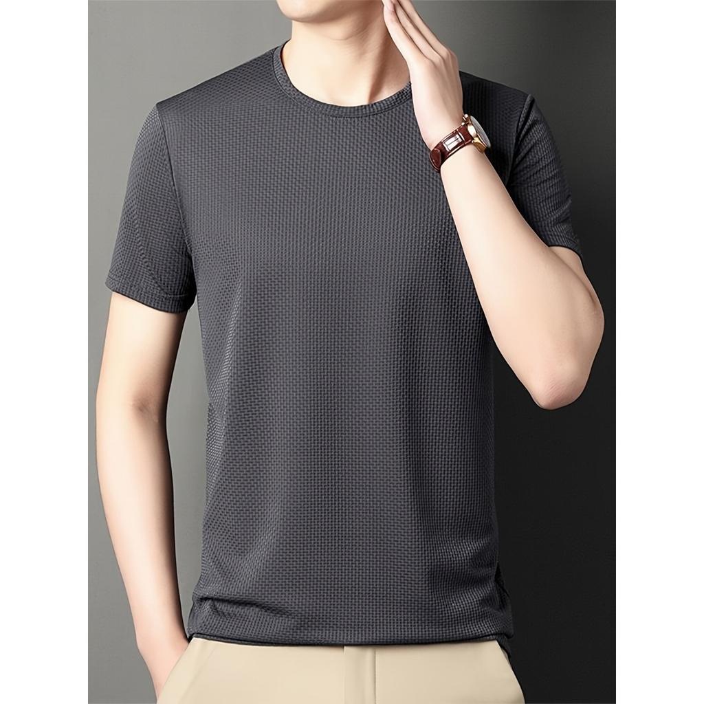 Maglietta Da Uomo Traspirante In Maglia Waffle A Manica Corta, TopTinta Unita, Vestibilità Regolare,  T-shirt Atletica