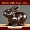Ebony Wood Carved Rabbit Ornament: Zodiac Rabbit Home Decoration for Living Room Entryway Display
