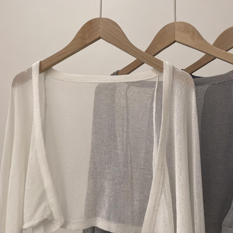 Damen Weißes Eis-Seiden Sonnenschutz-Strickjacke mit Camisole-Kleid - Sommer Dünner Stil, Kleiner Bolero Jacken Überwurf