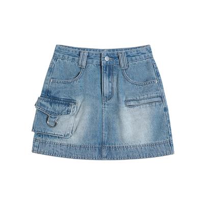 Retro Workwear Jeansrock für Damen im Sommer Neuer hochtaillierter Stil Hüftformend zur Vermeidung von Entblößung A-Linien Hüftrock