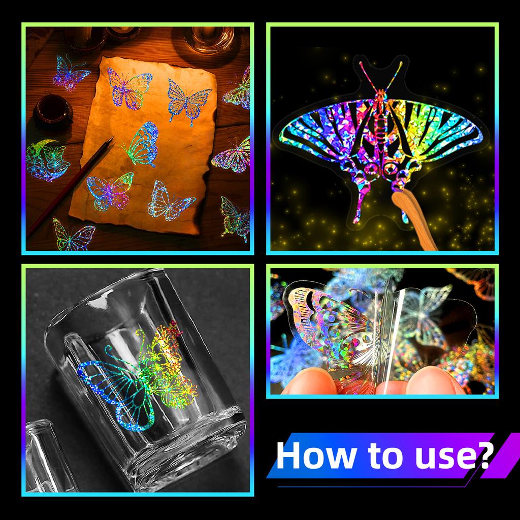 10/50/100PCS Transparent Laser Butterfly Stickers Holographic Stickers for Watercup Laptop Scrapbook Notebook Diary Stickers