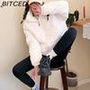 BITCED Winter Women's Stand Collar Short Corduroy Quilted Down Jacket Loose-Fit Lightweight Cotton-Padding Coat