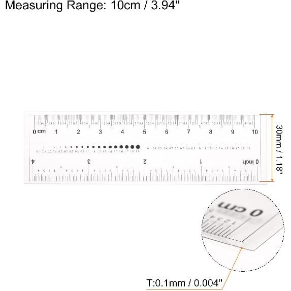 HARFINGTON Film Flexible Ruler 4 Inch 0.5mm Scale PET Plastic Folding Straight Ruler Calibration Soft Ruler Measuring Tool for Factory, Transparent
