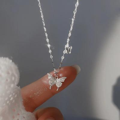 Zirkón Butterfly Pendant Choker Light Luxusný estetický výklenok kľúčnej kosti Postriebrený náhrdelník Šperky Ženy Darčeky