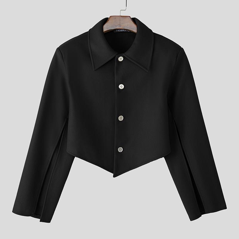 INCERUN Men Lapel Neck Splits Long Sleeve Irregular Cropped Loose Blazer Coats
