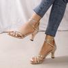 Moda Estate 2024 Sandali Sexy Grandi Donna Nuova Moda Cinturino Incrociato Fibbia Colore Unico Punta Aperta Pelle Tacco Alto Scarpe Singole Donna