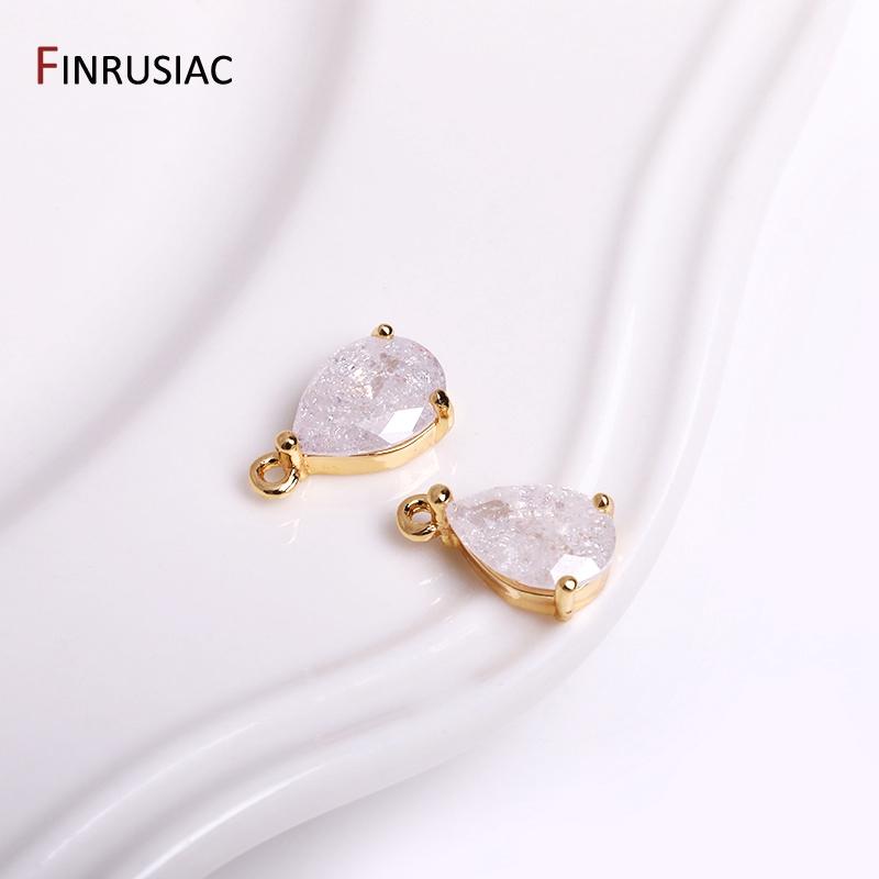 

14K Gold Plated New Beautiful Zircon Crystal Drop Pendant For Jewelry Making Earrings Making Accessories Wholesale 2 pieces білий