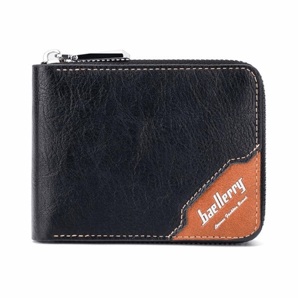 Leather Anti-theft Cash Bag Zipper Card Bag Pocket Purse Casual Men's Short Wallet  Business