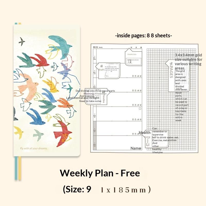 Kinbor Artist Illustrated Weekly Planner Mini Self-Date Organizer Notebook Daily Plan Journal for Work/Travel/Study Kawaii Gifts